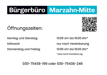 Öffnungszeiten des Bürgerbüros / Stand: Oktober 2023