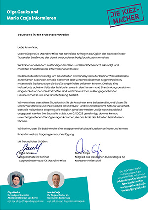 Flugblatt zur Trusetaler Strasse vom 24. Oktober 2023